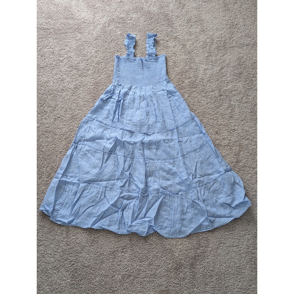Quince 100% European Linen Smocked Midi Dress French Blue Size Large NWT